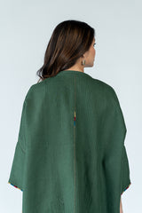 Linen Hand Embroidered Kaftan- Jade Green