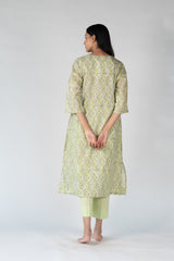 Cotton Hand Block Printed Kurta - Green