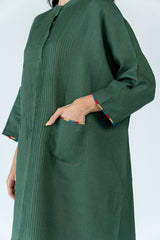 Linen Hand Embroidered Kaftan- Jade Green