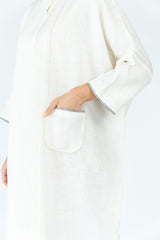 Linen Hand Embroidered Kaftan- White