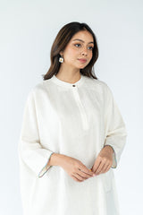 Linen Hand Embroidered Kaftan- White