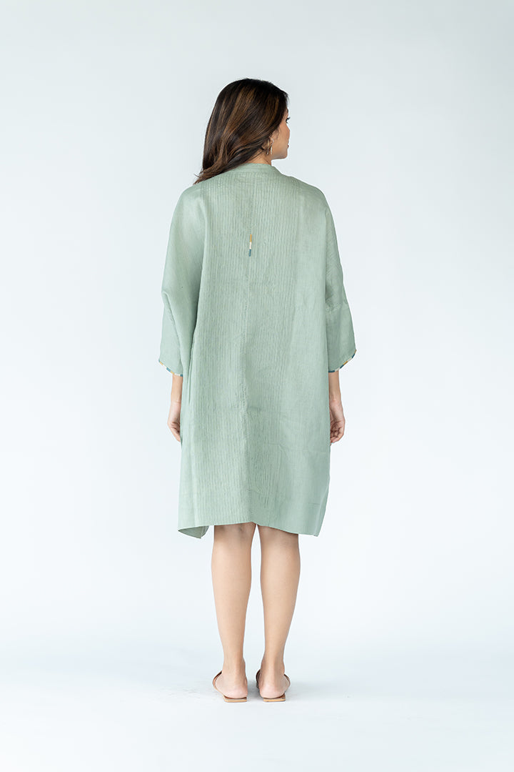 Linen Hand Embroidered Kaftan- Pista Green