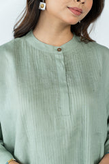 Linen Hand Embroidered Kaftan- Pista Green