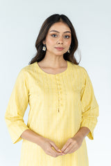 Cotton Khadi Printed Kurta - Lemon Yellow