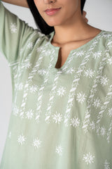 Cotton Chikankari Kurta - Green
