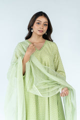 Cotton Kota Khadi Printed  Dupatta- Light Green