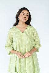 Cotton Khadi Printed Kurta - Light Green