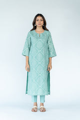 Cotton khadi Printed kurta-  Turquoise Green