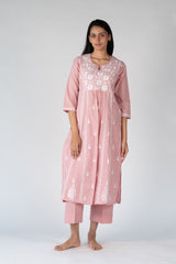 Cotton Chikankari Kurta - Pink