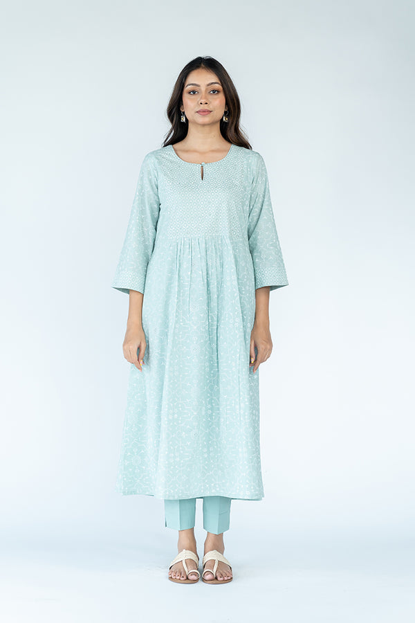 Cotton Khadi Printed Kurta - Slate Blue