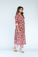 Hand Block Printed Cotton Kurta- Red