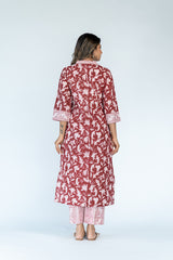 Hand Block Printed Cotton Kurta- Red