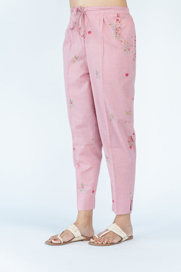 Cotton Hand Block Printed Straight Pant - Pink