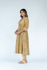 Hand Block Printed Cotton Kurta- Mustard Yellow