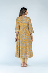 Hand Block Printed Cotton Kurta- Mustard Yellow