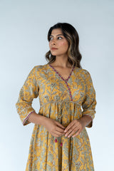 Hand Block Printed Cotton Kurta- Mustard Yellow