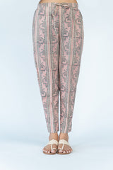Hand block Printed Straight Pant - Turquoise and pink