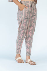 Hand block Printed Straight Pant - Turquoise and pink