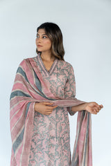 Cotton Woven Printed Dupatta - Turquoise and pink