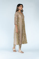 Hand Block Printed Cotton Kurta - Olive Green