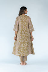 Hand Block Printed Cotton Kurta - Olive Green