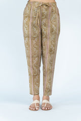 Hand Block Printed Straight Pant - Olive Green
