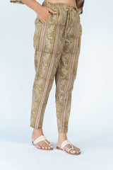 Hand Block Printed Straight Pant - Olive Green