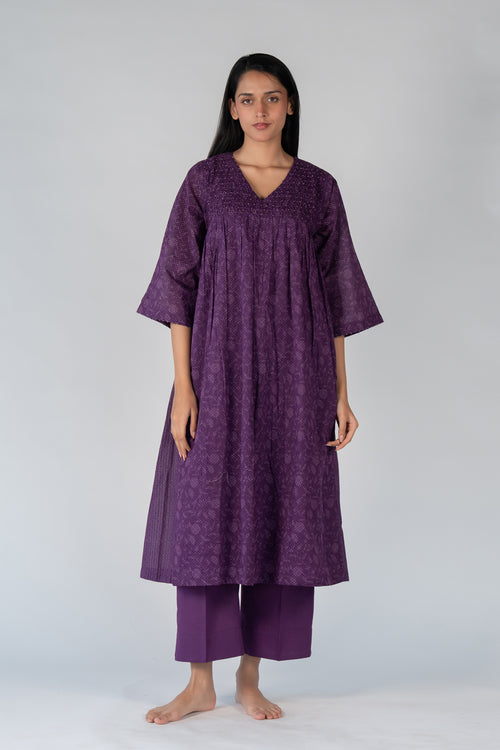Cotton Hand Block Printed Kurta - Purple