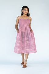 Cotton Hand Block Printed Dress - Pink