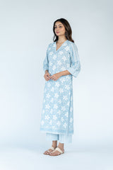 Cotton  Printed Kurta - Slate Blue