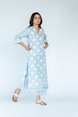 Cotton  Printed Kurta - Slate Blue