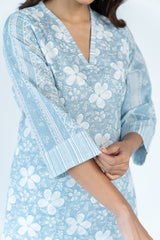 Cotton  Printed Kurta - Slate Blue