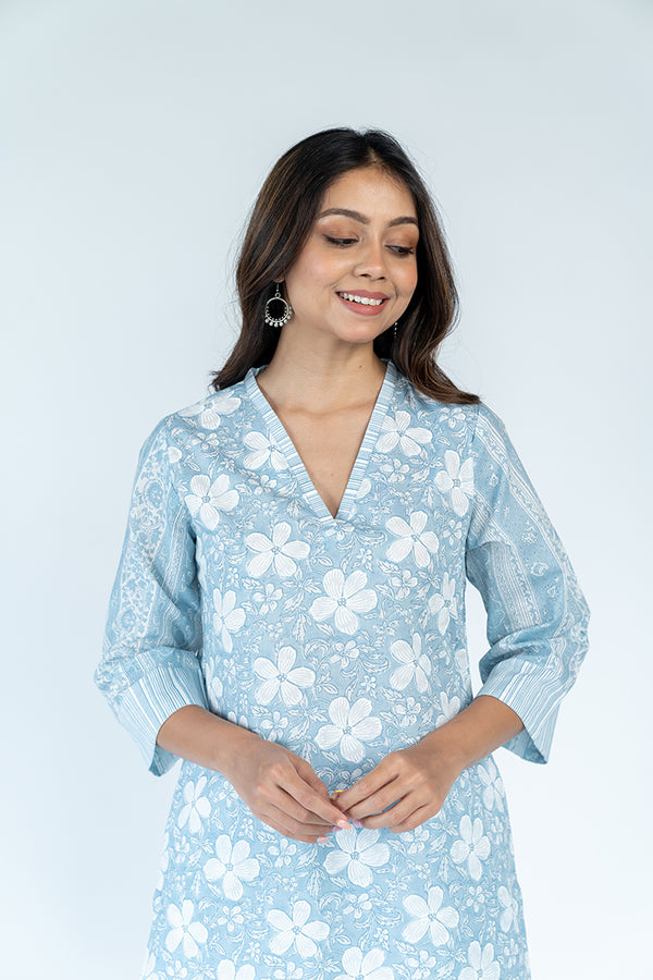 Cotton  Printed Kurta - Slate Blue