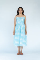Cotton Printed Dress - Sky Blue