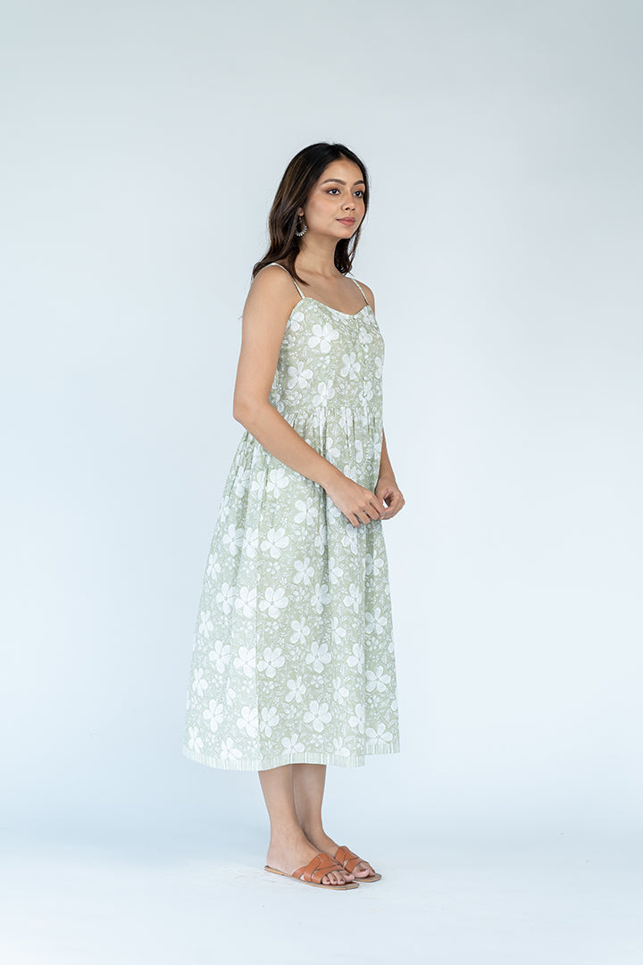 Cotton Printed Dress - Pista Green