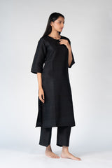 Raw Silk Kurta - Black