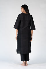 Raw Silk Kurta - Black