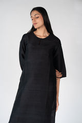 Raw Silk Kurta - Black