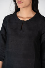 Raw Silk Kurta - Black