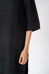 Raw Silk Kurta - Black