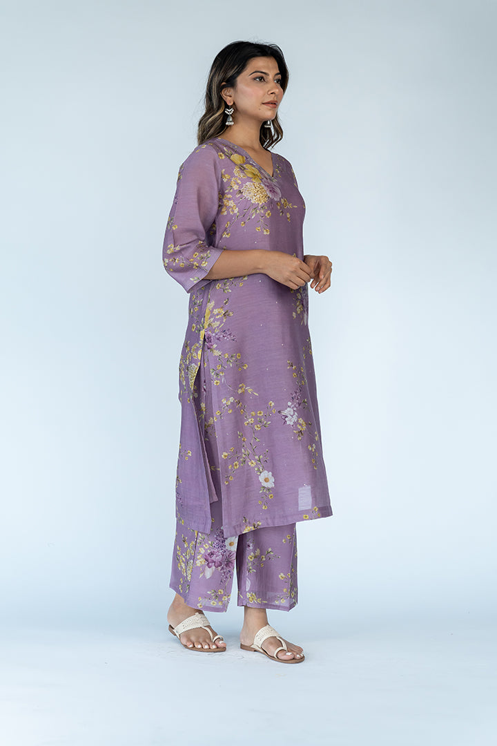 Chanderi Digital Printed Kurta - Purple