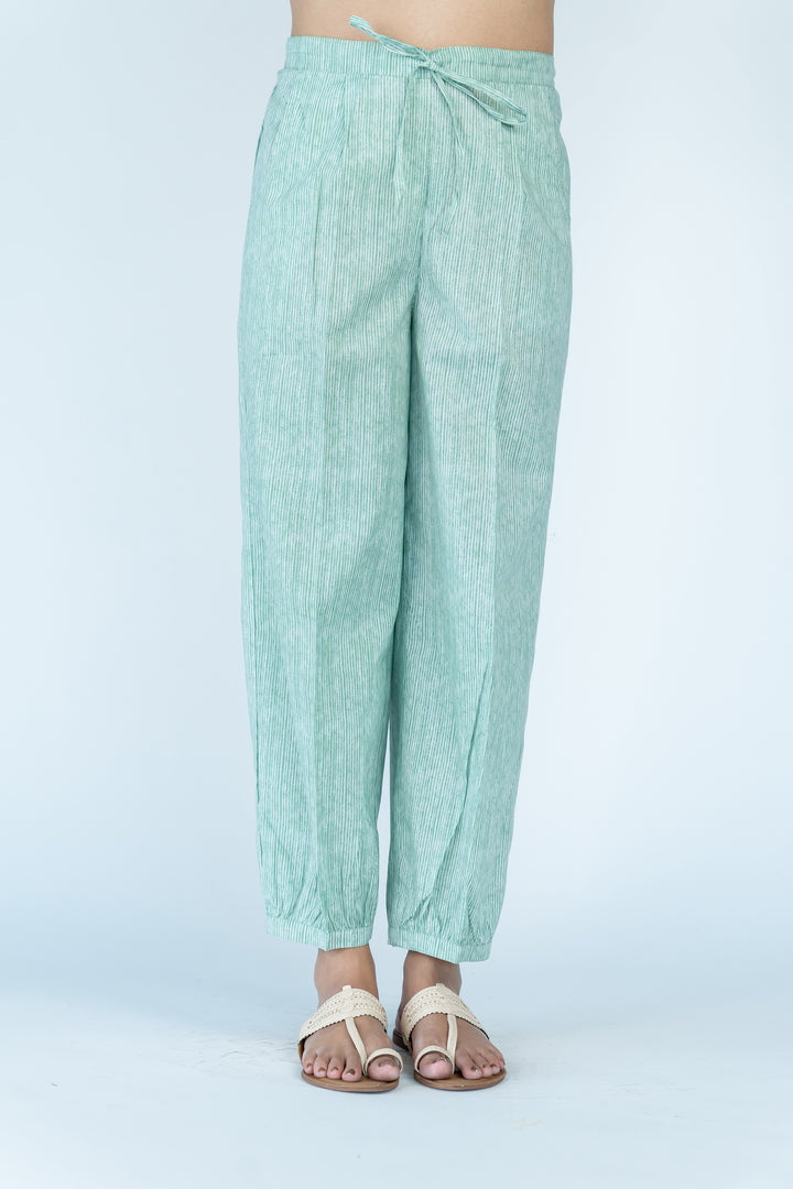 Cotton  Printed Narrow Pant- Green