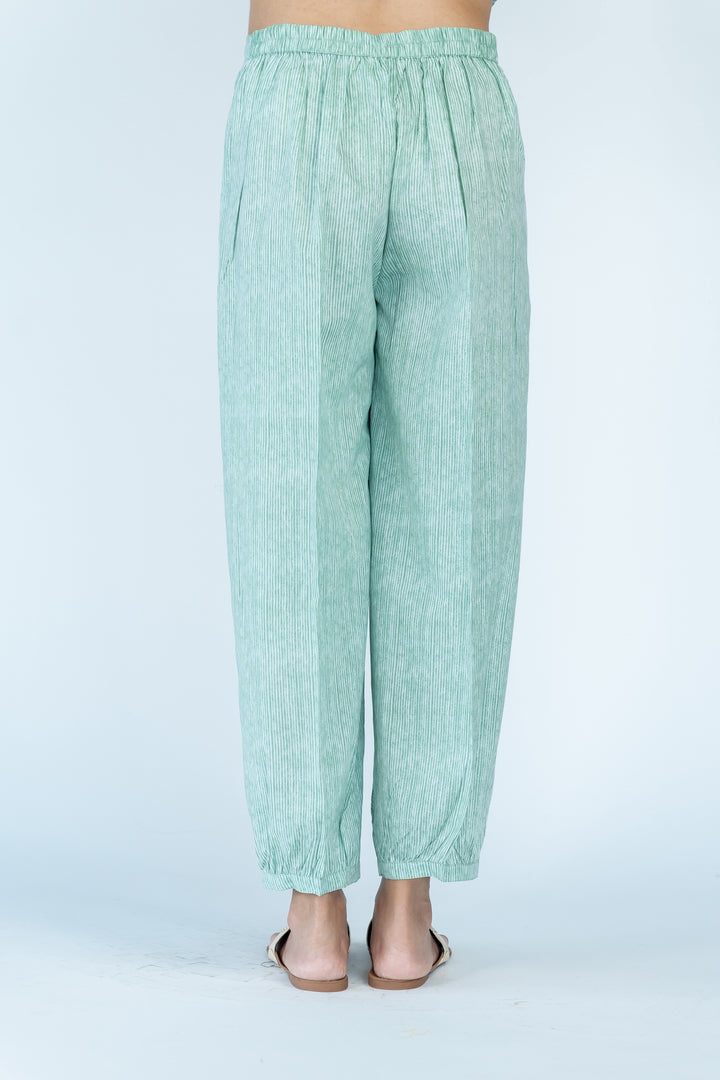 Cotton  Printed Narrow Pant- Green