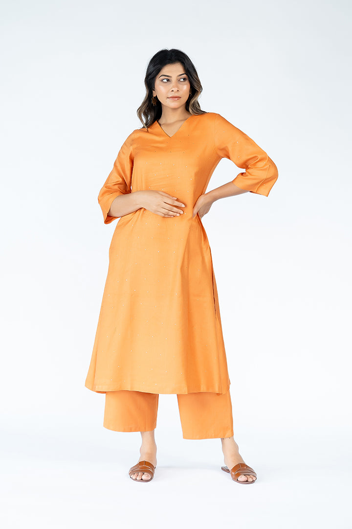 Cotton Tussar Parallel With Drawstring - Orange