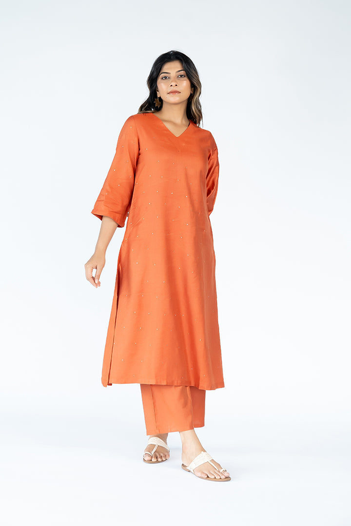 Cotton Tussar Parallel With Drawstring - Rust