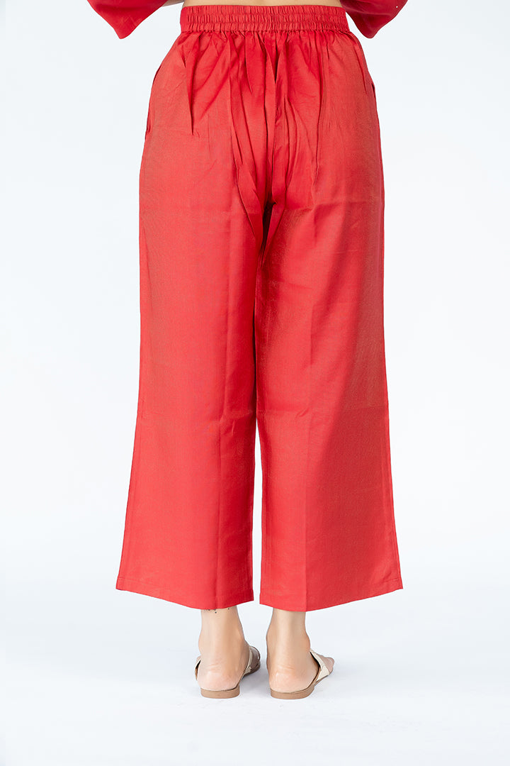 Cotton Tussar Parallel With Drawstring-Red