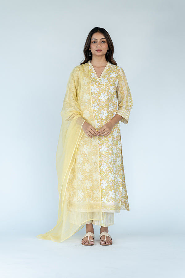 Cotton Kota Doria Dupatta - Yellow