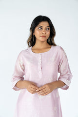 Chanderi Hand Block Printed Kurta- Onion Pink