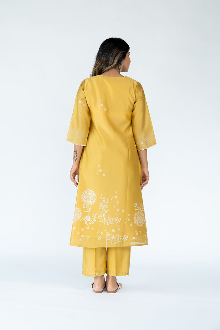 Chanderi Hand Block Printed Kurta- Mustard Yellow