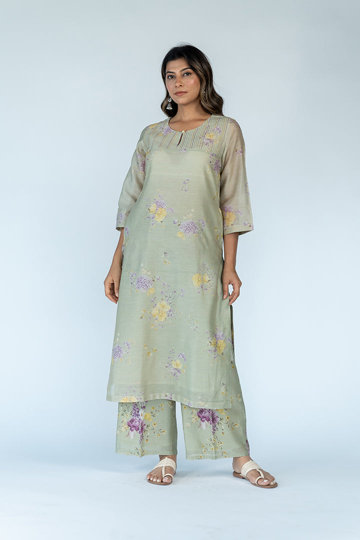 Chanderi Digital Printed Kurta - Pista Green